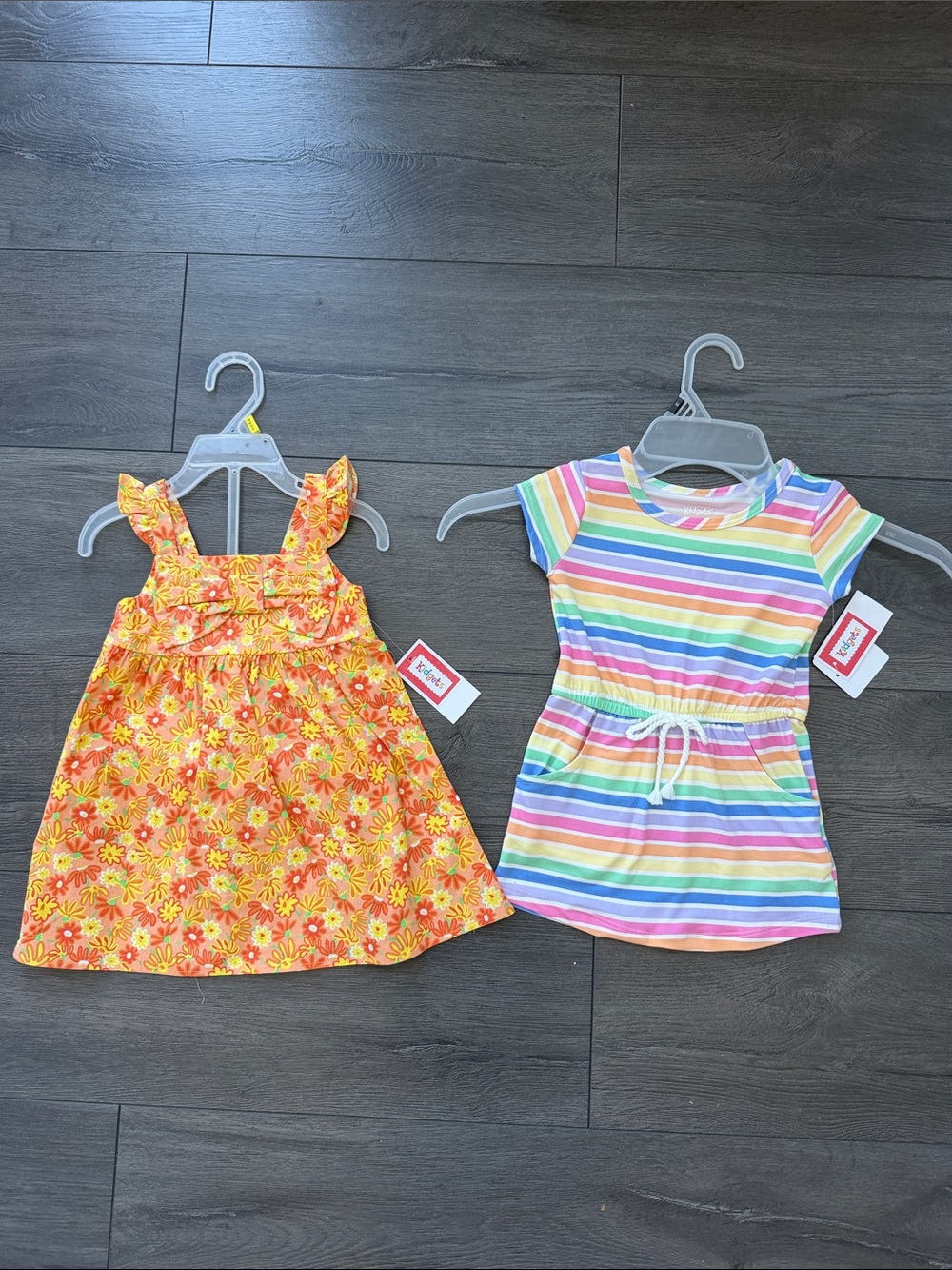 Kidgets Orange Floral Dress & Kidgets Multicolor Stripe Dress